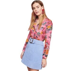 ANTHROPOLOGIE PERIWINKLE EMBOSSED LEATHER BELTED MINI SKIRT 14
